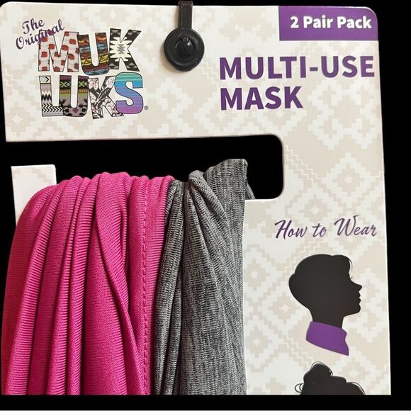 MUK LUKS Multi-Use Mask Pack-2 Non Medical Masks Pink and Gray - Picture 3 of 6